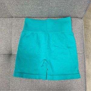 Amazon OQQ Teal Ribbed Seamless High Waisted Shorts